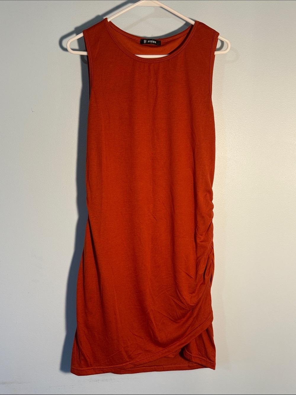 Ribbed Sleeveless Midi Dress in Rust